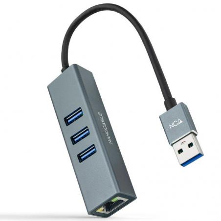 Hub USB 3.0 Nanocable 10.03.0407/ 3 Puertos USB/ 1 RJ45/ Gris - Imagen 1