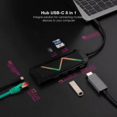 Hub USB 3.0 Nanocable 10.16.0801/ 3 Puertos USB/ 1 USB Tipo-C/ 1 HDMI/ 1 RJ45/ 1 Lector Tarjetas SD TF - Imagen 3
