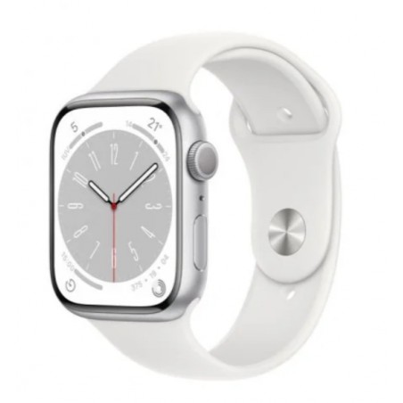 Apple Watch Series 8/ GPS/ Cellular/ 41mm/ Caja de Acero Inoxidable Plata/ Correa Deportiva Blanca