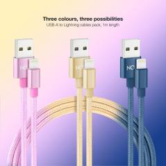 Cables USB 2.0 Lightning Nanocable 10.10.0401-CO2/ USB Macho - Lightning Macho/ 1m/ 3 Unidades/ Rosa, Dorado, Azul Pacífico
