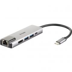 Hub USB 3.0 Tipo-C D-Link DUB-M520/ 2 Puertos USB/ 1 HDMI/ 1 RJ45/ 1 Thunderbolt/ Gris