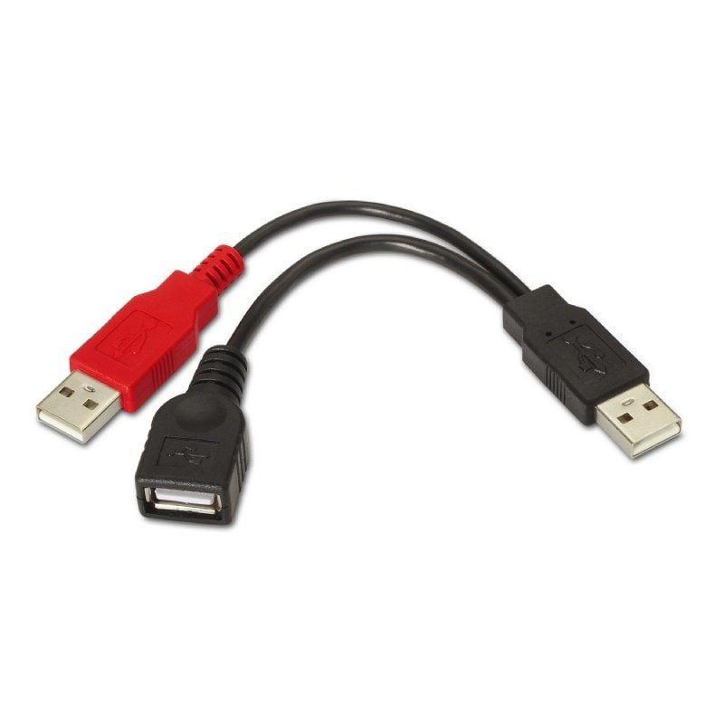 Cable USB 2.0 + Alimentación Aisens A101-0030/ USB Hembra + USB Macho - USB Macho/ 15cm/ Negro/ Rojo