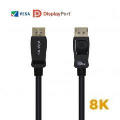 Cable Displayport 1.4 8K Aisens A149-0431/ Displayport Macho - Displayport Macho/ 1m/ Certificado/ Negro