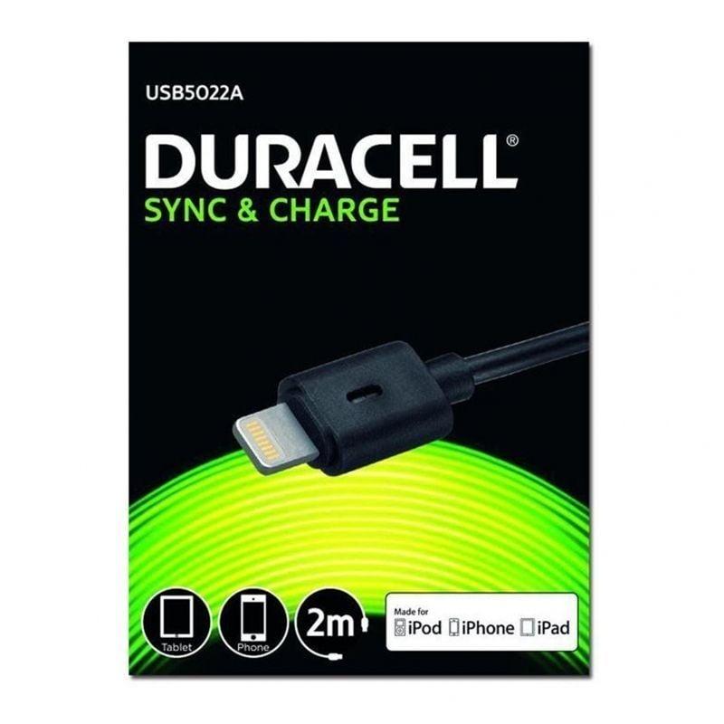 Cable USB Lightning Duracell USB5022A/ USB Macho - Lightning Macho/ 2m/ Negro