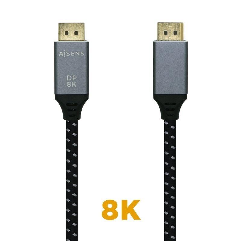 Cable Displayport 1.4 8K Aisens A149-0438/ Displayport Macho - Displayport Macho/ 3m/ Negro Gris