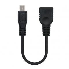 Cable USB 2.0 Nanocable 10.01.3500/ MicroUSB Macho - USB Hembra/ 15cm/ Negro
