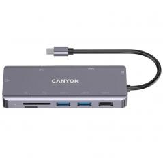 Docking USB 3.0 Tipo-C Canyon CNS-TDS11/ 1 HDMI/ 3 USB/ 1 RJ45/ 1 Audio/ 1 USB tipo C PD/ 1 Lector Tarjetas/ Gris Oscuro
