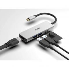 Hub USB 3.0 Tipo-C D-Link DUB-M530/ 2 Puertos USB/ 1 HDMI/ 1 Lector Tarjetas SD/ Gris