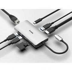 Docking USB Tipo-C D-Link DUB-M810/ 3xUSB/ 1xThunderbolt/ 1xHDMI/ 1xRJ45/ 1xLector tarjetas/ Gris