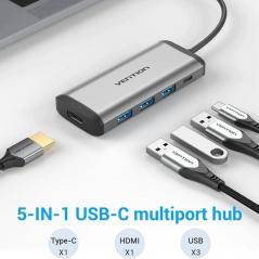 Docking USB Tipo-C Vention CNBHB/ 1xHDMI/ 3xUSB/ 1xUSB Tipo-C/ Gris