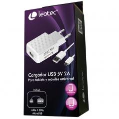 Cargador de Pared Leotec LECTABUSBW/ USB + Cable MicroUSB/ 2A