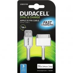Cable USB 2.0 Duracell USB5011W/ USB Macho - USB 30 PIN Macho/ 1m/ Blanco