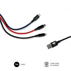 Cable USB 2.0 Subblim SUB-CAB-3IN101/ Micro USB + USB Tipo-C + Lightning - USB Macho/ 1m