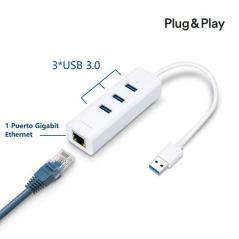 Hub USB 3.0 TP-Link UE330/ 3 Puertos USB/ 1 RJ45/ Blanco