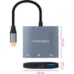 Conversor Nanocable 10.16.4306 USB Tipo-C/ HDMI 4K Hembra - USB Hembra - USB Tipo-C PD/ 15cm/ Gris