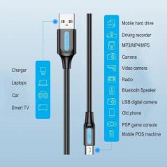 Cable USB 2.0 Vention COMBI/ USB Macho - MiniUSB Macho/ 3m/ Negro