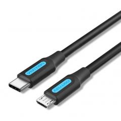 Cable USB 2.0 Tipo-C Vention COVBD/ USB Tipo-C Macho - MicroUSB Macho/ 50cm/ Negro