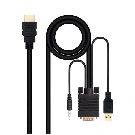Cable Conversor Nanocable 10.15.4350/ HDMI Macho - VGA Hembra - Jack 3.5 Macho - USB Macho/ 1.8m/ Negro