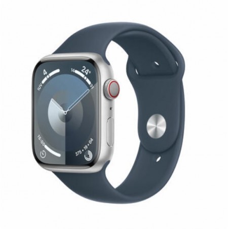 Apple Watch Series 9/ GPS/ 45mm/ Cellular/ Caja de Aluminio Plata/ Correa Deportiva Azul Tempestad M/L