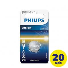 Pack de 20 Pilas de Botón Philips CR2032/ 3V