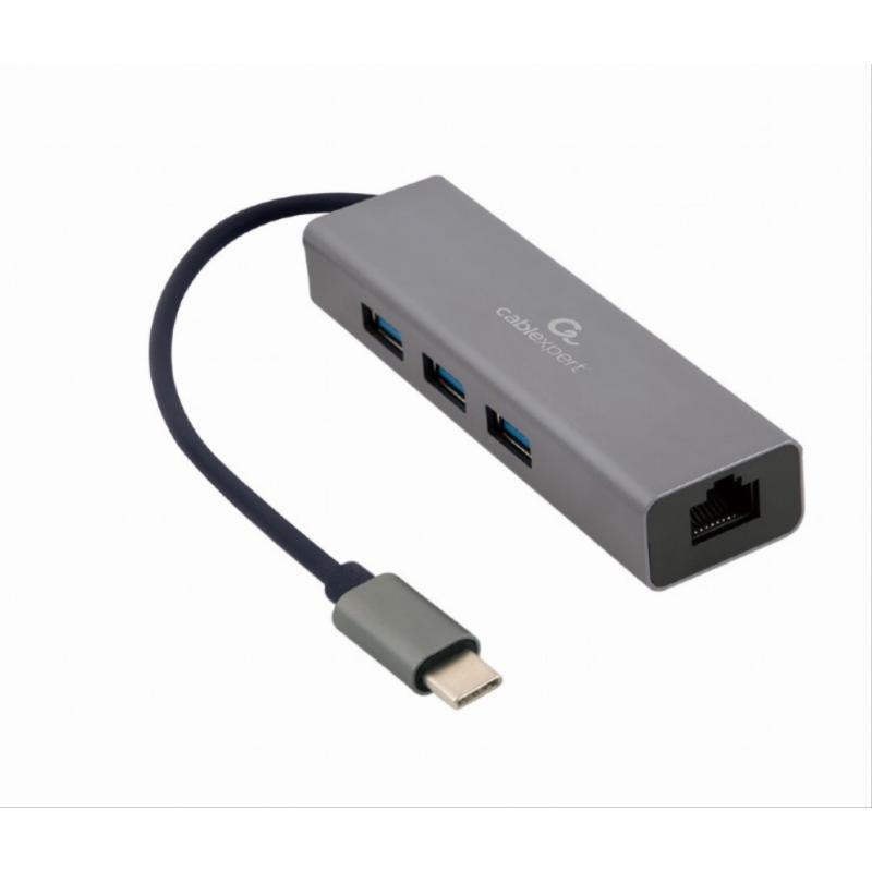 ADAPTADOR DE RED GEMBIRD USB-C GIGABIT CON CONCENTRADOR USB 3.1 DE 3 PUERTOS