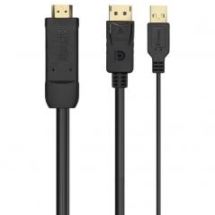 Cable Conversor Aisens A122-0641/ HDMI Macho - DisplayPort Macho + USB Macho/ 10cm + 1.8m/ Negro