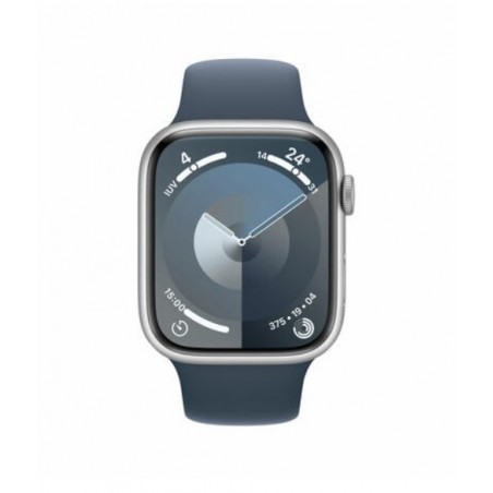 Apple Watch Series 9/ Gps/ Cellular/ 45 mm/ Caja de Acero Plata/ Correa deportiva Azul Tempestad S/M