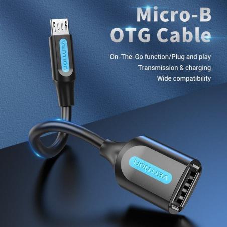 Cable USB 2.0 Vention CCUBB/ MicroUSB Macho - USB Hembra/ 15cm/ Negro