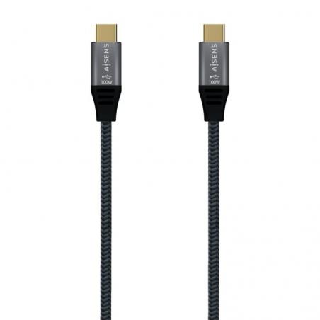 Cable USB 3.1 Tipo-C Aisens A107-0670 20GBPS 100W/ USB Tipo-C Macho - USB Tipo-C Macho/ Hasta 100W/ 2500Mbps/ 60cm/ Gris