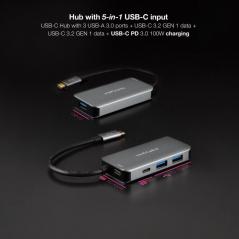 Hub USB 3.2 Gen1 Nanocable 10.16.1005/ 3xUSB/ 1xUSB Tipo-C/ 1xUSB Tipo-C PD