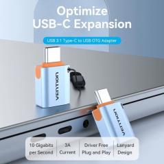 Adaptador OTG USB 3.1 Vention CUBH0/ USB Tipo-C Macho - USB Hembra/ Gris