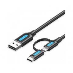 Cable USB 2.0 Vention CQDBF USB Macho - Micro USB Macho/ USB Tipo-C Macho/ 480Mbps/ 1m/ Negro