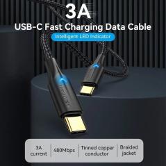 Cable USB 2.0 Tipo-C 3A Vention TAUBD/ USB Tipo-C Macho - USB Tipo-C Macho/ Hasta 60W/ 480Mbps/ 50cm/ Negro